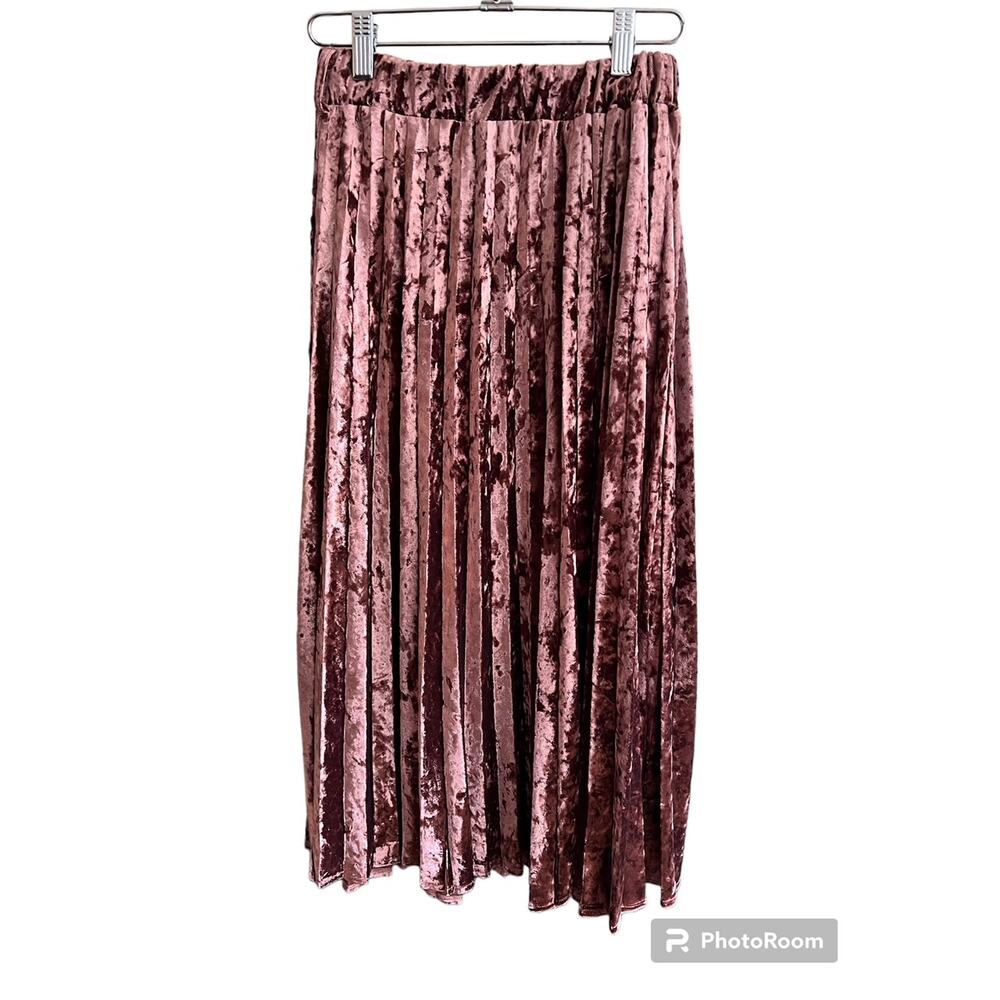 Freeway Rose Pink Velvet Midi Pleated Skirt - Size Medium